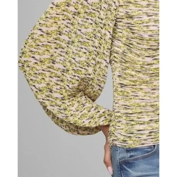 White House Black Market Long Sleeve Pleated Keyhole Blouse 8 10 - Picture 4 of 9